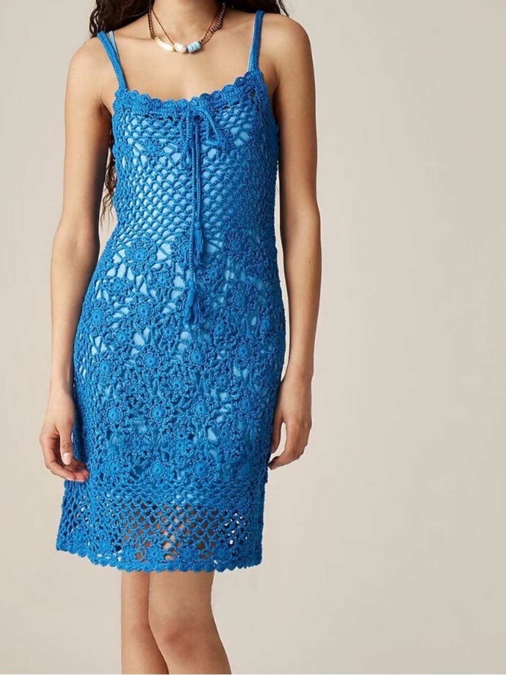 NWT! J Crew 100% Cotton Electric Blue Crochet Dress - size S